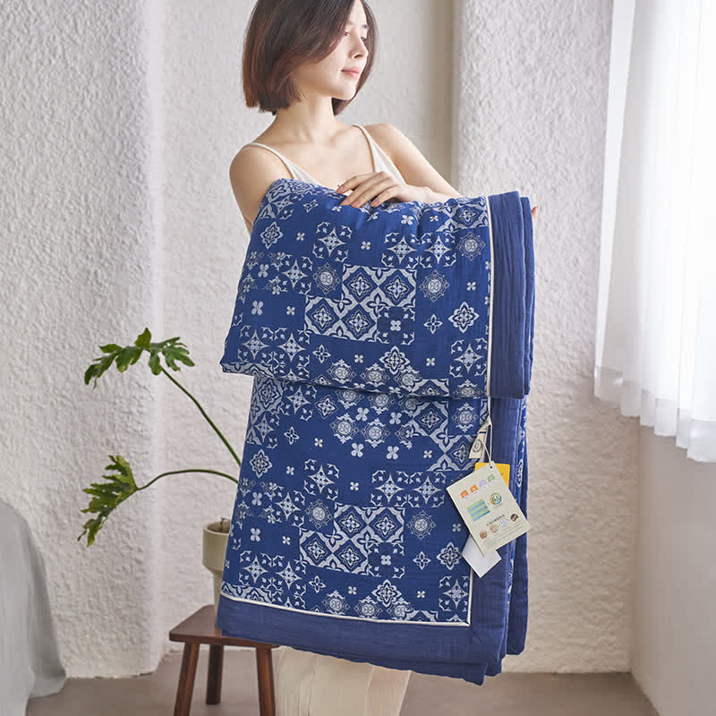 Retro Jacquard Quilt | 100% Organic Cotton | Dark Blue, Available in Full, Queen, King Sizes
