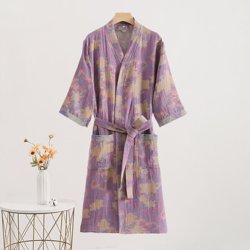 Cotton Gauze Floral Kimono Robe | Lightweight Breathable Fabric | One Size