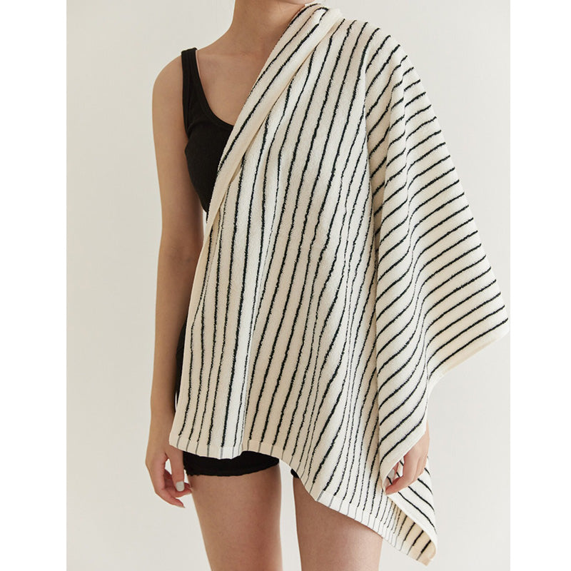Breathable Cotton Bath Towel | White & Black Striped | 70cm x 140cm