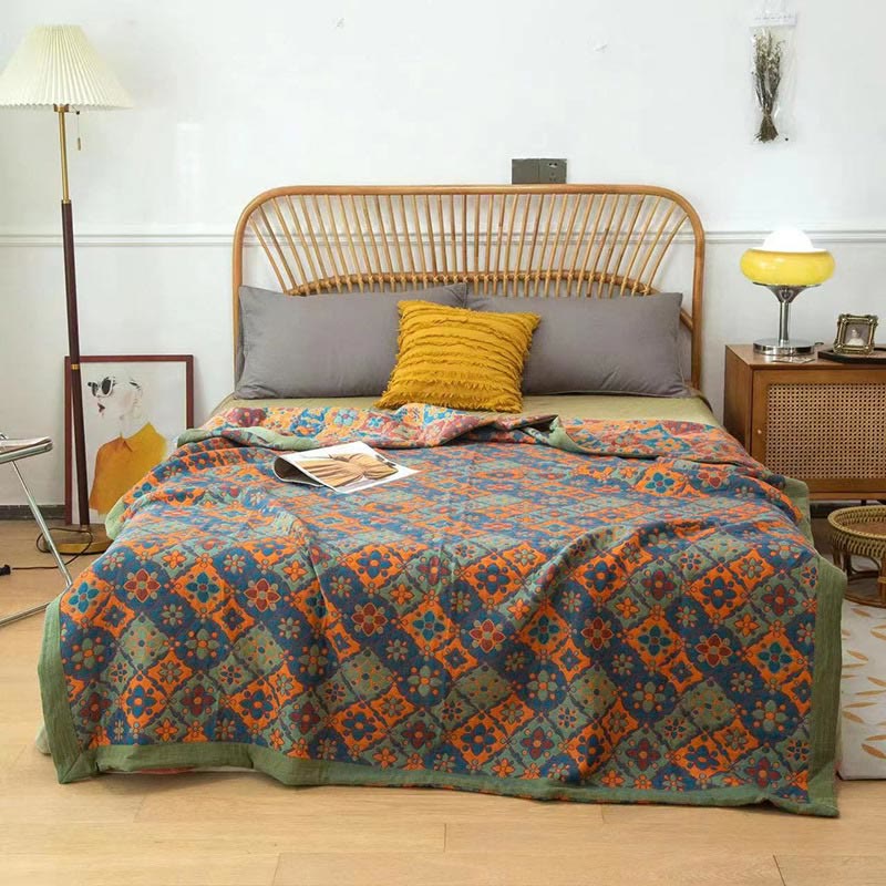 Boho Floral Quilt | 100% Organic Cotton | Reversible Design, Multiple Sizes