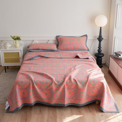 Jacquard Floral Cotton Quilt | 100% Organic Cotton | Reversible Design with Pillow Towels