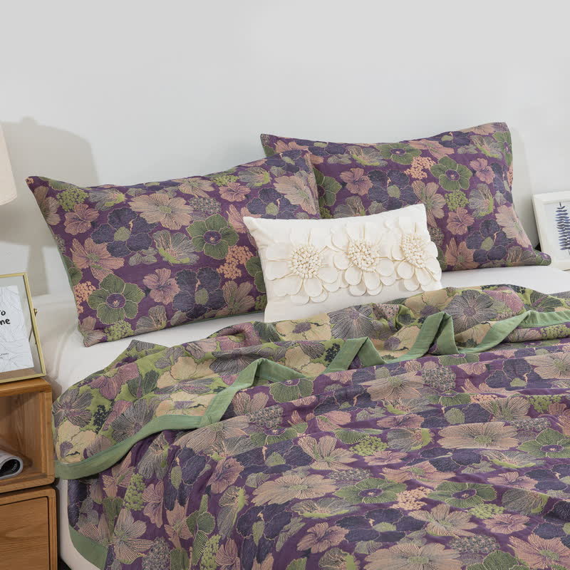 Reversible Floral Cotton Gauze Quilt | 100% Organic Cotton | Available in Full, Queen, Cal King, King Sizes