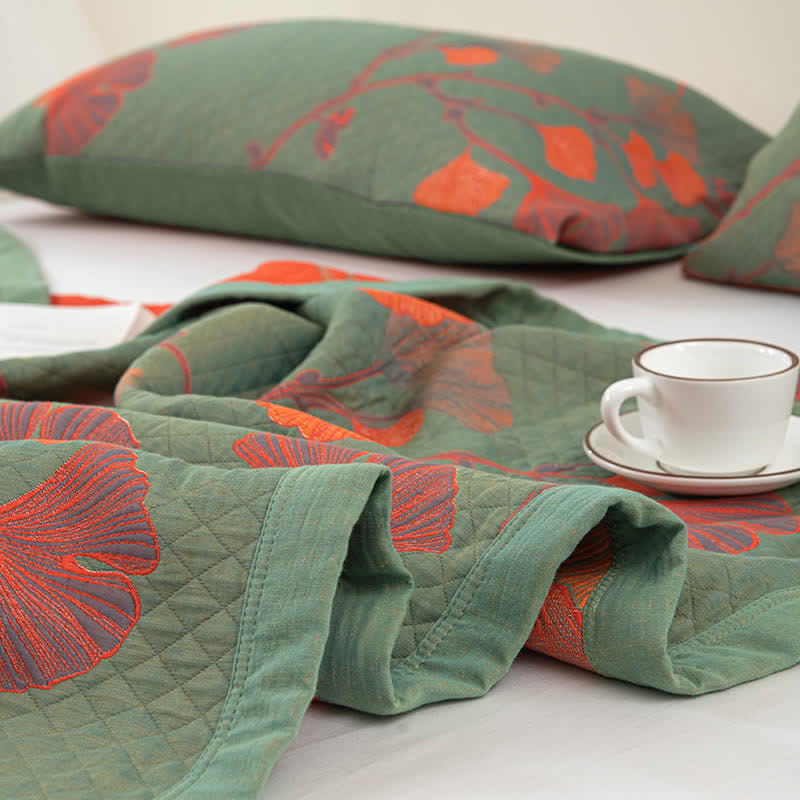 Ginkgo Leaf Quilt | 100% Organic Cotton | Orange
