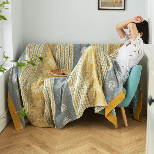 Reversible Cotton Blanket | Wheat Ear Print | 59" x 79"