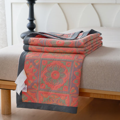 Jacquard Floral Cotton Quilt | 100% Organic Cotton | Reversible Design with Pillow Towels