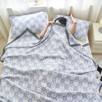Summer Floral Cotton Gauze Quilt Set | 100% Organic Cotton | Full/Queen Size