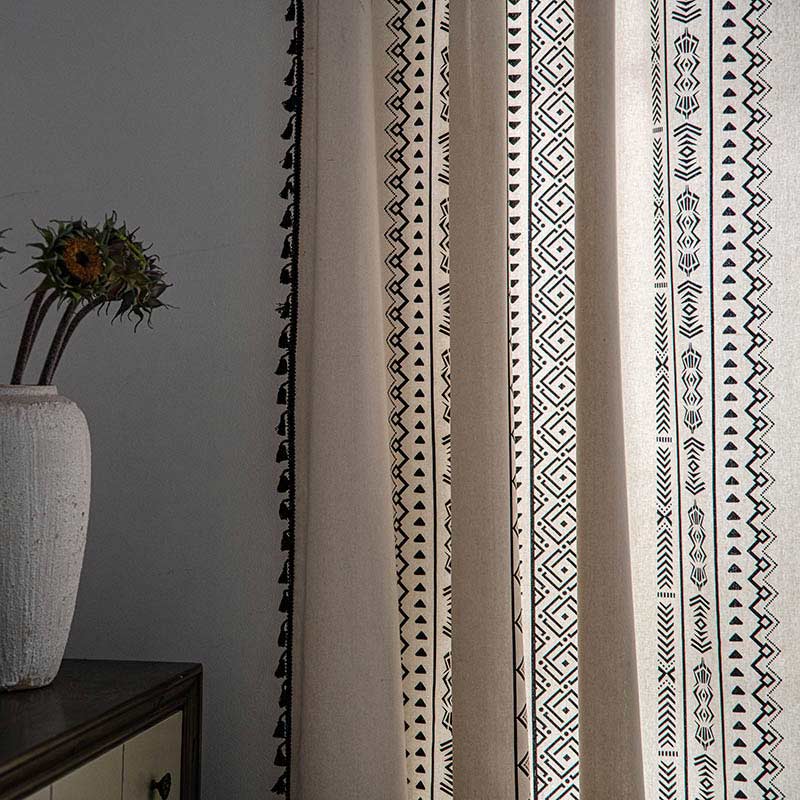 Geometric Tassel Curtain | Cotton Blend Fabric | Semi Blackout