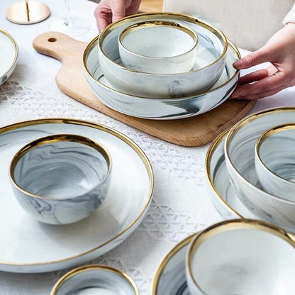 Catalina Dinnerware Set | White Marble Porcelain | 4, 6, or 8 Person Set