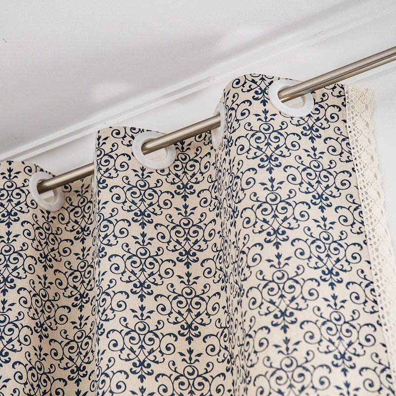 Boho Semi-Blackout Curtain | Cotton Blend | Blue Pattern