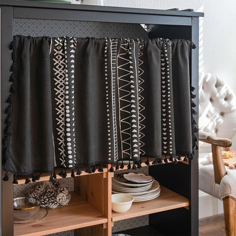 Tassel Tier Curtain | Cotton Linen | Black and White