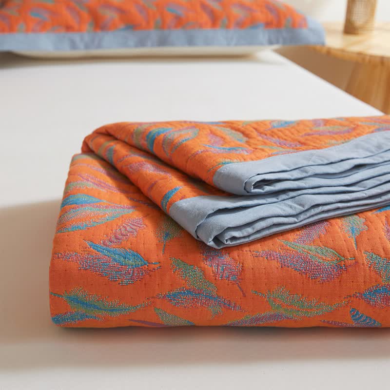 Cotton Gauze Quilt | Reversible Feather Design | Full/Queen Size