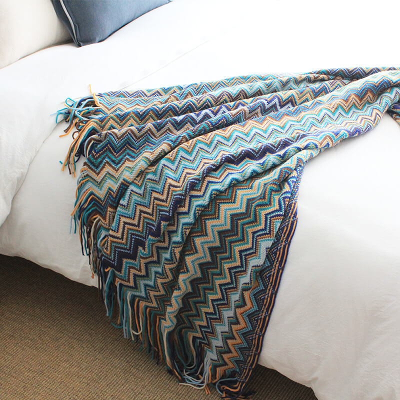 Striped Tassel Blanket | Soft Acrylic Fiber | Multiple Sizes