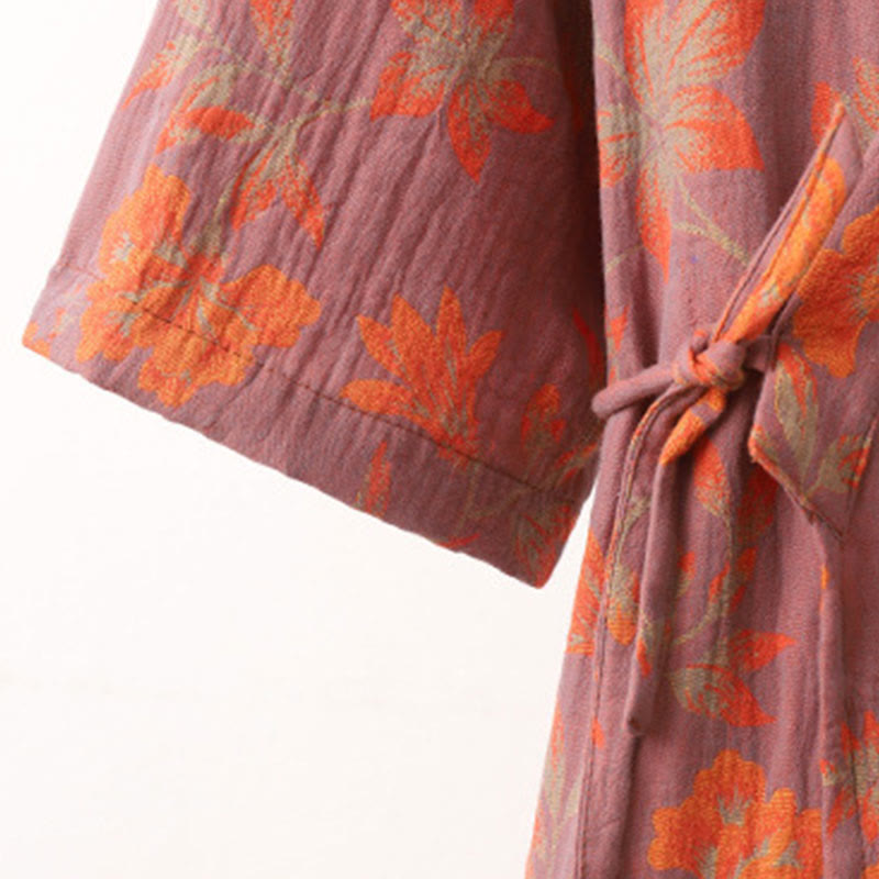 Unisex Cotton Bathrobe | V-Neck Double-Layer Jacquard