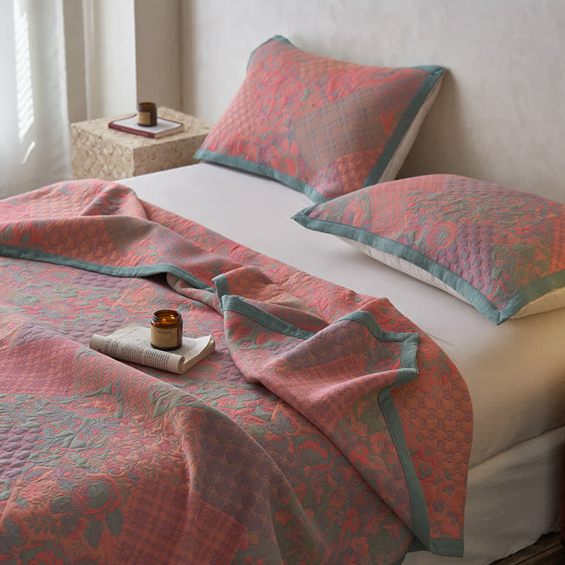 Cotton Gauze Quilt | 100% Organic Cotton | Floral Design, Multiple Sizes