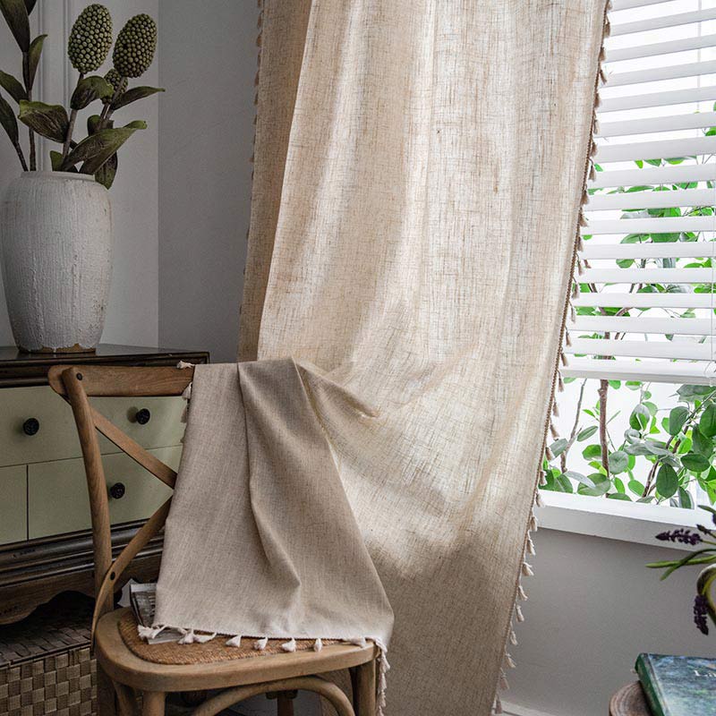 Boho Light Filtering Curtain | Beige Polyester | 1 Piece