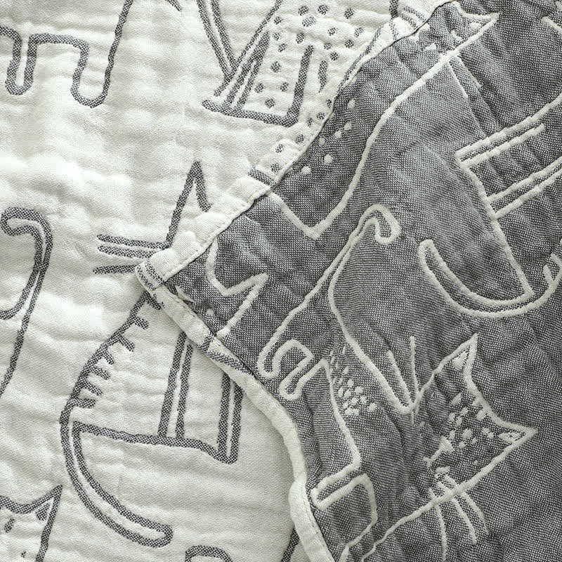 Cat Print Cotton Pillow Towels | Set of 2