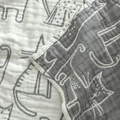 Cat Print Cotton Pillow Towels | Set of 2
