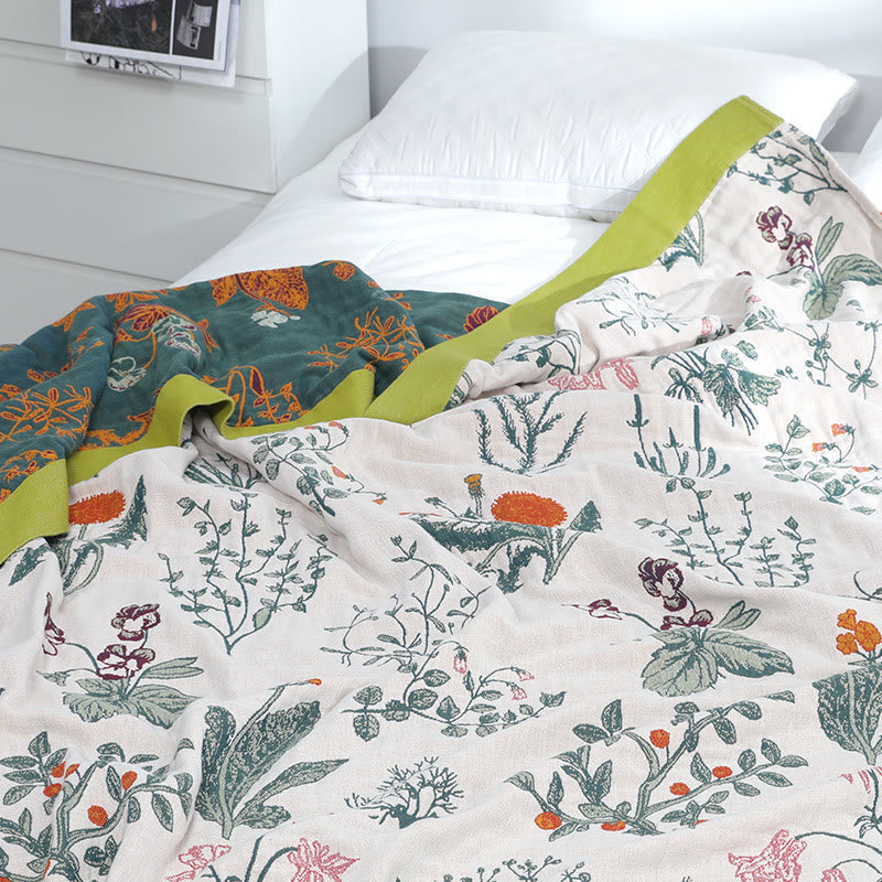 Flower Plant Reversible Quilt | 100% Organic Cotton | Full/Queen/King Sizes