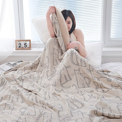Cat Print Cotton Quilt | Reversible Design | Full/Queen Size