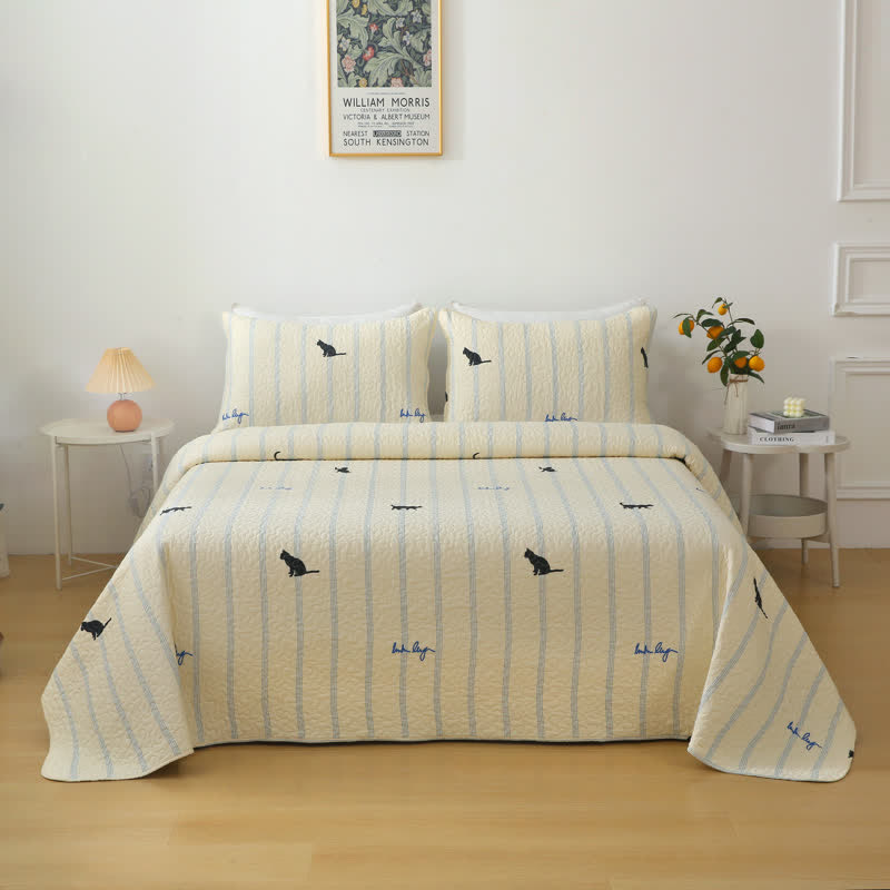 Pure Cotton Reversible Quilt | Black Cat Print | Available in Full, Queen, King Sizes