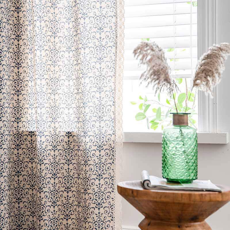Boho Semi-Blackout Curtain | Cotton Blend | Blue Pattern
