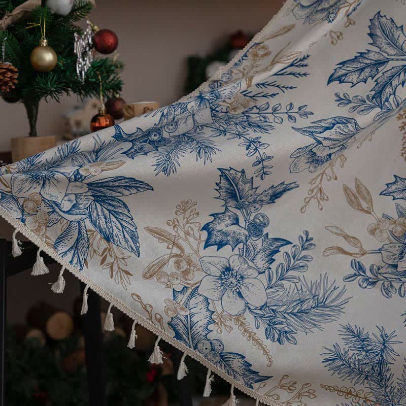 Blue Flower Semi-Blackout Curtain | Cotton and Linen | 1 Piece
