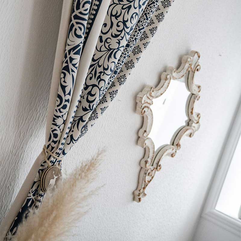 Cotton Linen Curtain | Semi-Blackout Blue Pattern | Single Piece