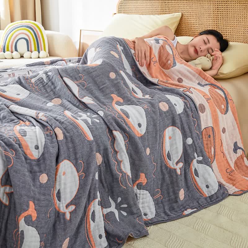 Cotton Gauze Quilt | Whale Pattern | Full/Queen Size