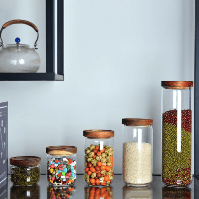 Acacia Wood Lid Glass Jar | Food Storage Container | Clear Design