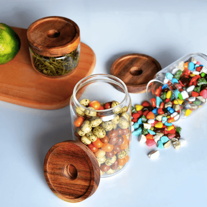 Acacia Wood Lid Glass Jar | Food Storage Container | Clear Design