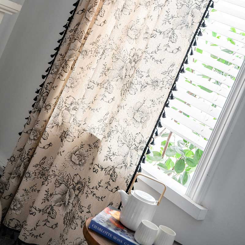 Black Flower Curtain | Cotton Blend | Semi-Blackout Design