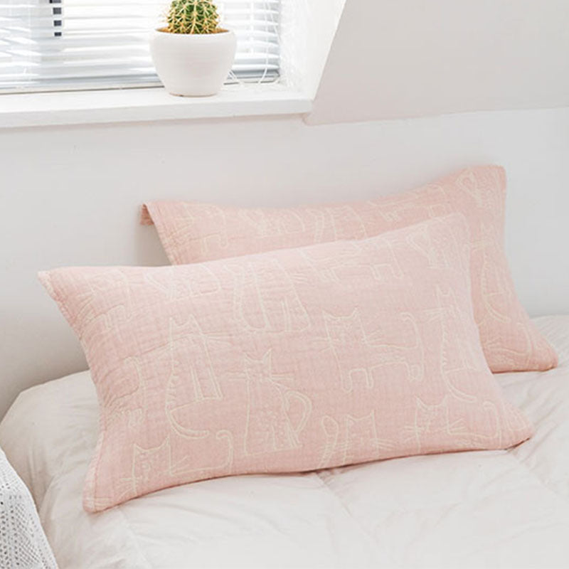 Cat Print Cotton Pillow Towels | Set of 2