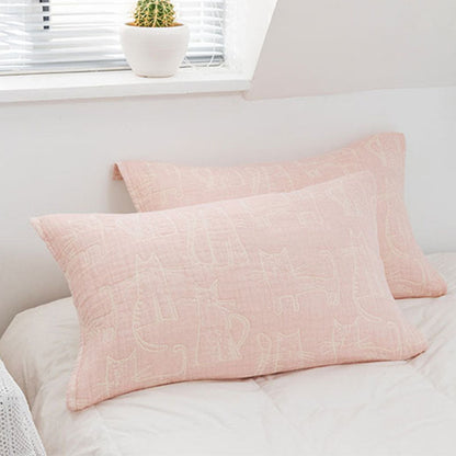 Cat Print Cotton Pillow Towels | Set of 2