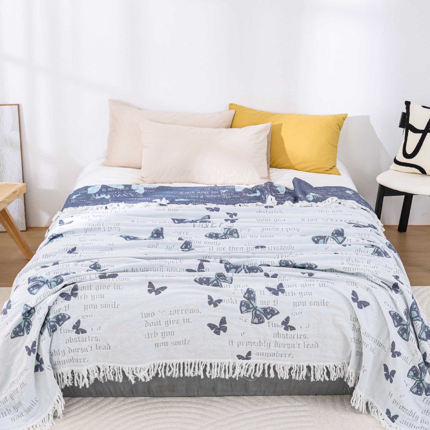 King Size Cotton Jacquard Quilt | Butterfly Print