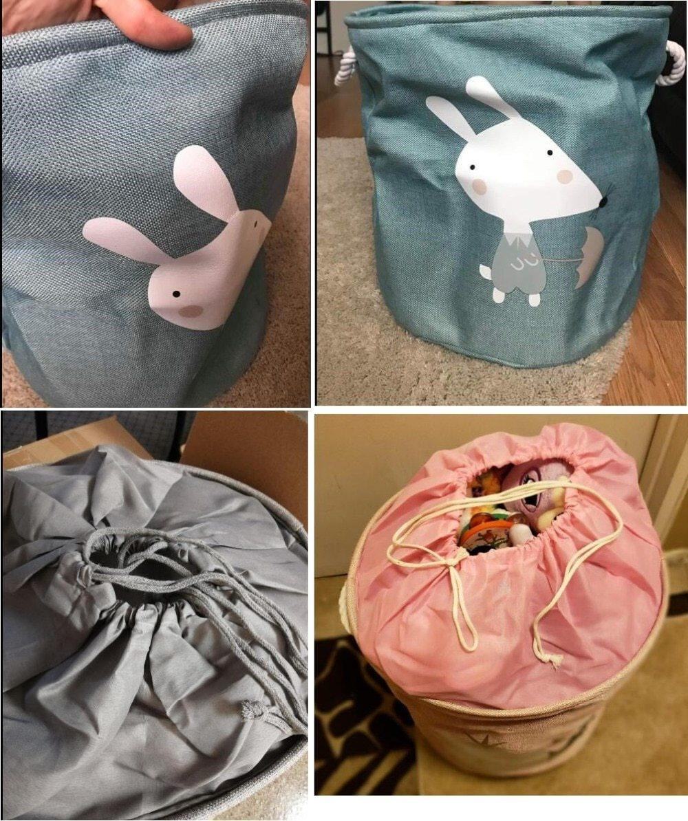 Animal Laundry Basket | Cotton Linen | With Lid