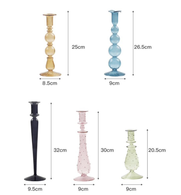Glass Candle Holders | Borosilicate Glass | Various Colors