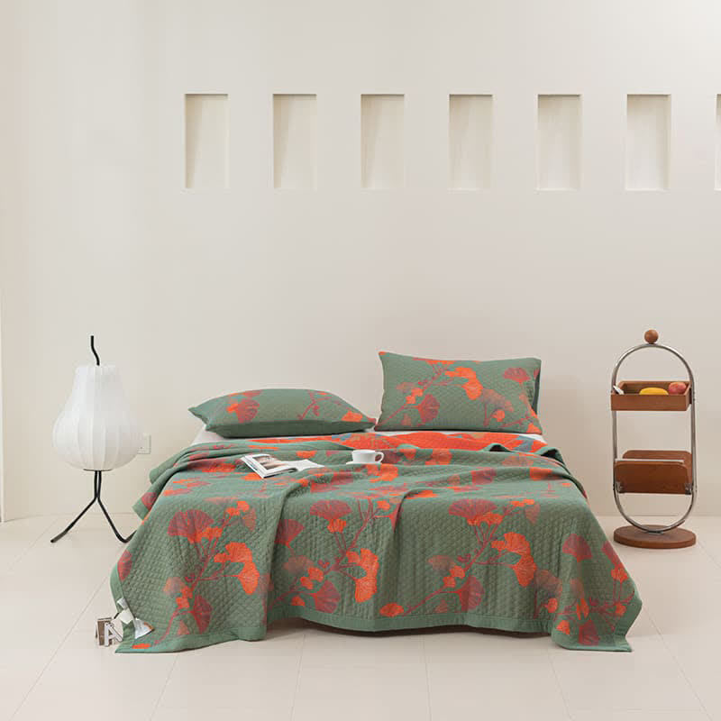 Ginkgo Leaf Quilt | 100% Organic Cotton | Orange