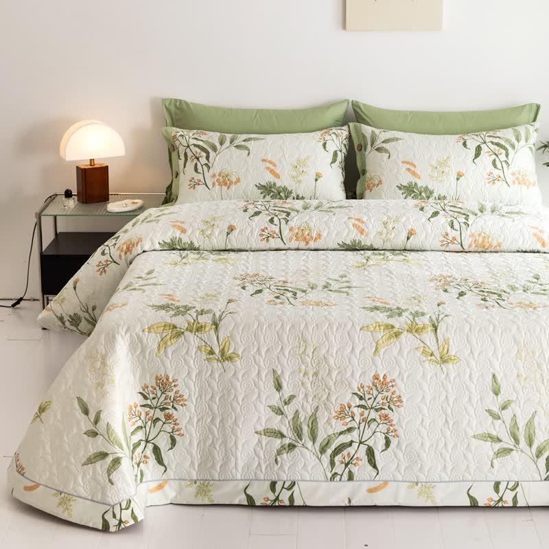 Floral Quilted Bedding Set | 100% Organic Cotton | Queen Size, 2 Pillowcases