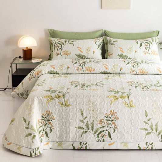 Floral Quilted Bedding Set | 100% Organic Cotton | Queen Size, 2 Pillowcases