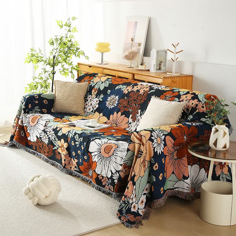 Bright Flower Tassel Blanket | Pure Cotton | Multiple Sizes Available