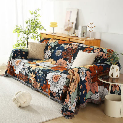Bright Flower Tassel Blanket | Pure Cotton | Multiple Sizes Available
