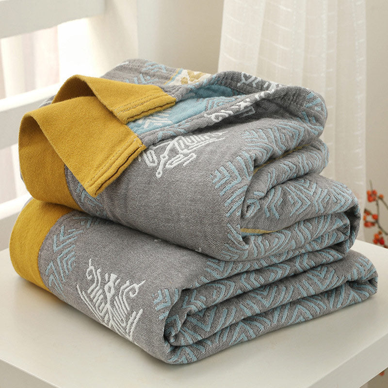 Reversible Cotton Blanket | Wheat Ear Print | 59" x 79"