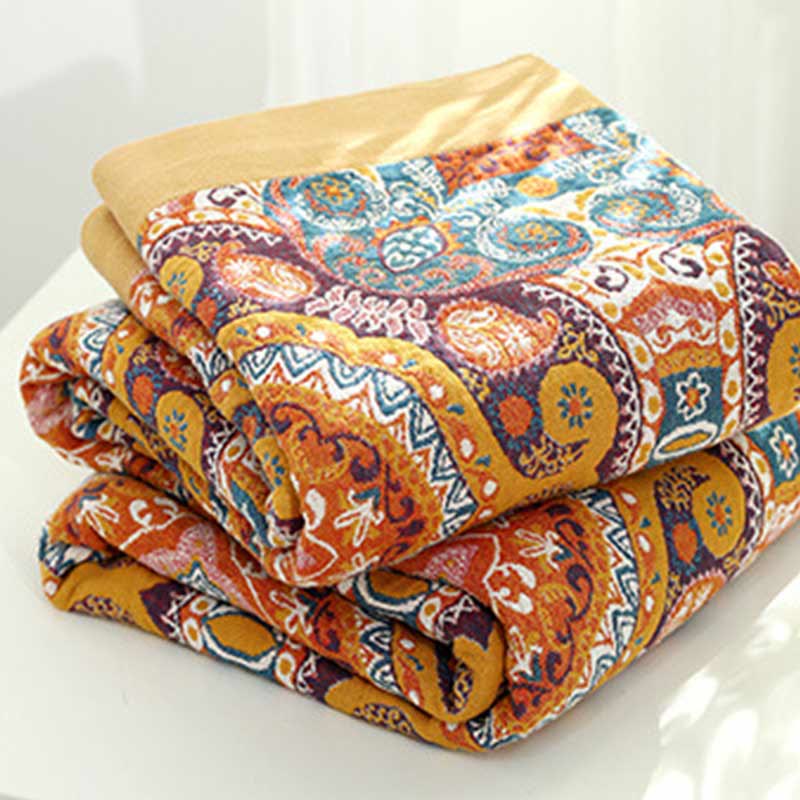 Boho Reversible Sofa Blanket | 95% Cotton | Orange, Full Size 59"W x 79"L