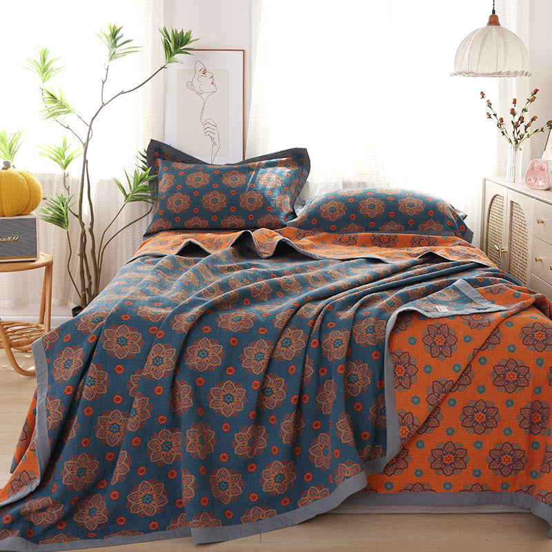 Reversible Cotton Gauze Quilt | Embroidered Floral Design | Full/Queen/King Sizes