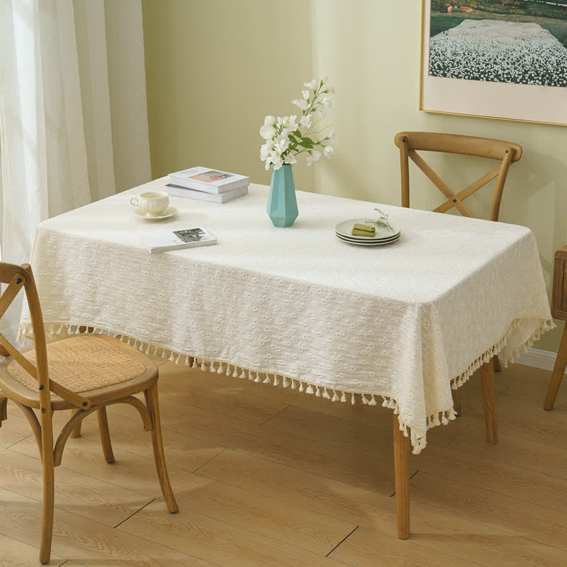 Decorative Cotton Tablecloth | Pastoral Daisy Design | Multiple Sizes