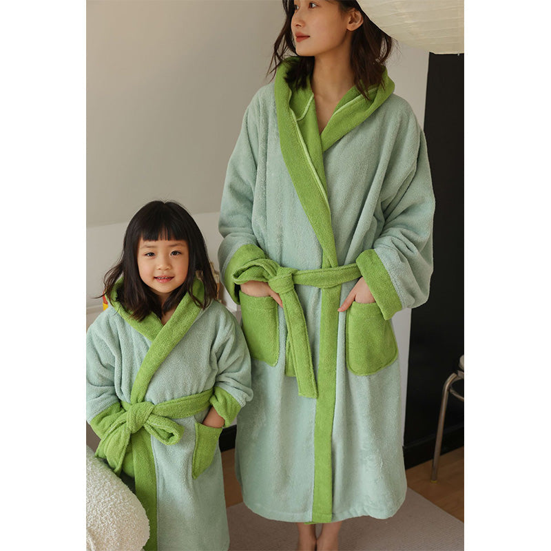 Flower Colorblock Hooded Bathrobe | Soft Cotton Fabric | Kids & Adults Sizes