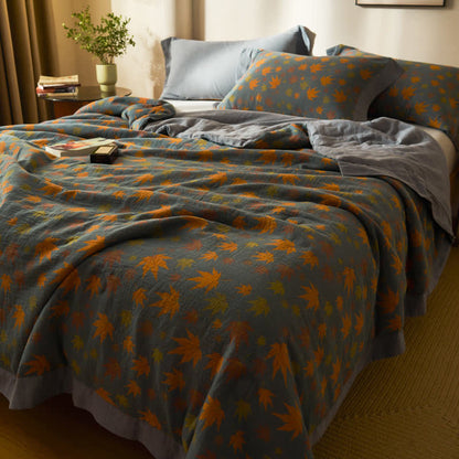 Maple Leaf Jacquard Quilt | 100% Organic Cotton | Orange and Yellow Design