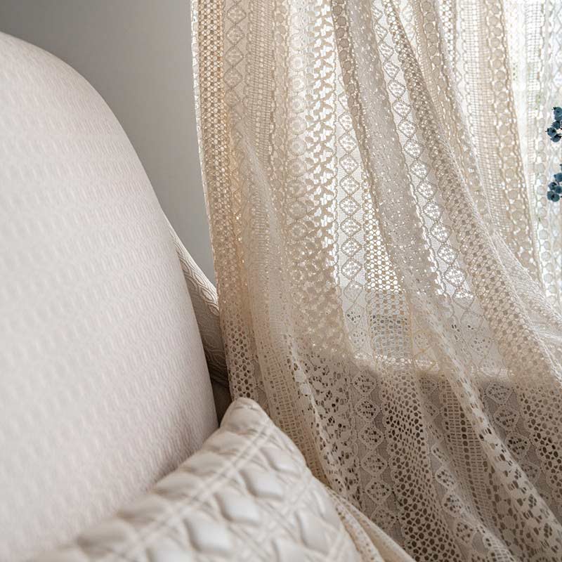 Cotton Beige Bohemian Curtain | Hollow-Out Tassel Design | 1 Piece