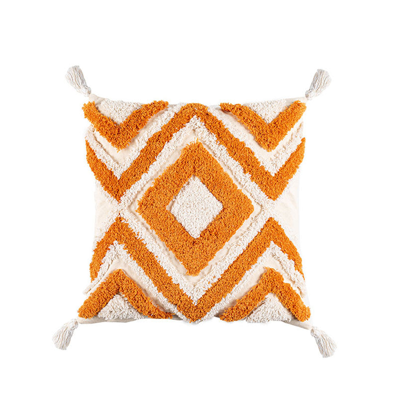 Morocco Jacquard Pillow Cover | Cotton with Tassels | Neutral Color