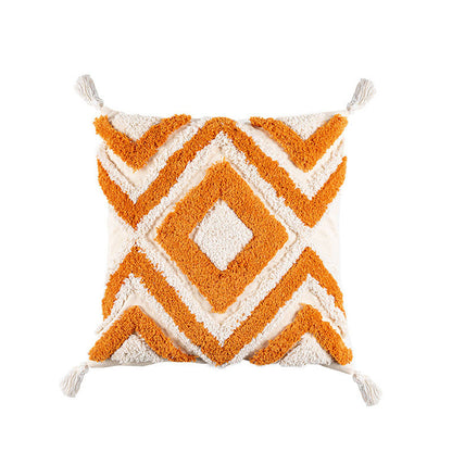Morocco Jacquard Pillow Cover | Cotton with Tassels | Neutral Color